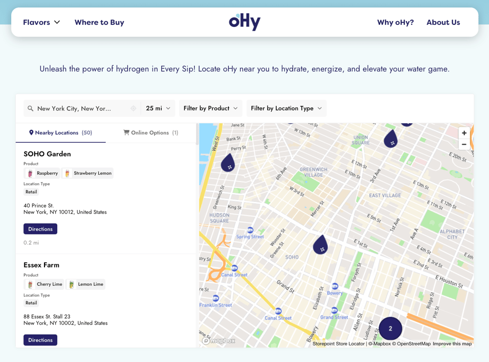 Product locator with custom fields and filters built with Storepoint