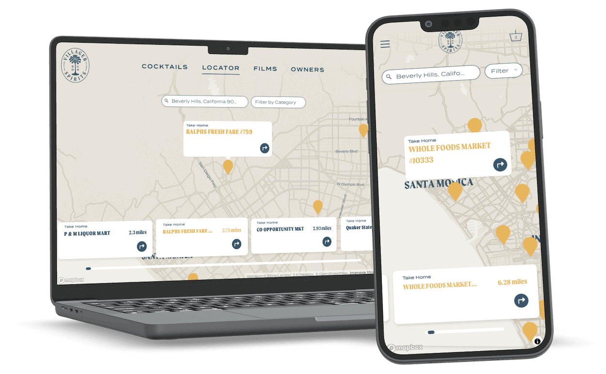Storepoint store locator with a map, location search and results on desktop and mobile.