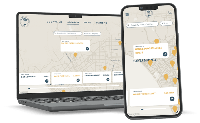An example of our responsive store locator plugin software on a desktop and mobile phone device.