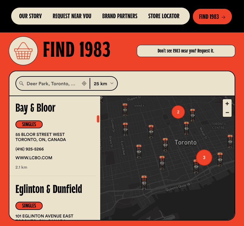 Brand-matched store locator design on Shopify showing custom fonts and colors
