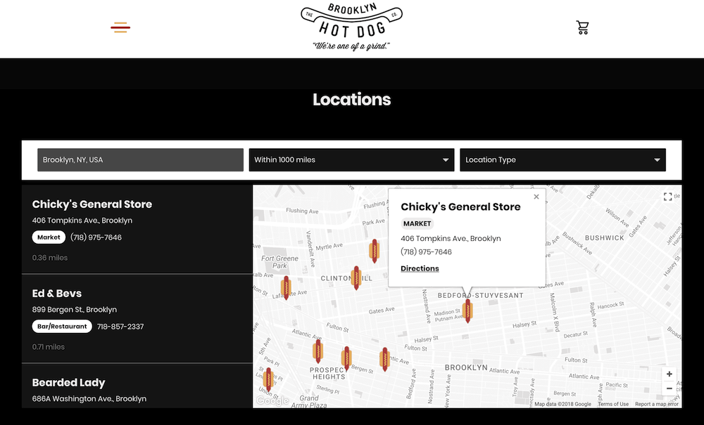 Store locator example on desktop