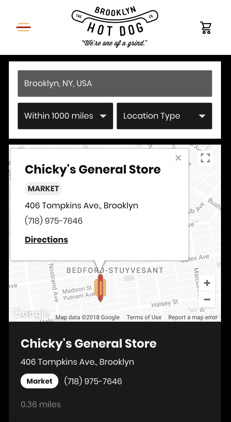 Responsive store locator example on mobile
