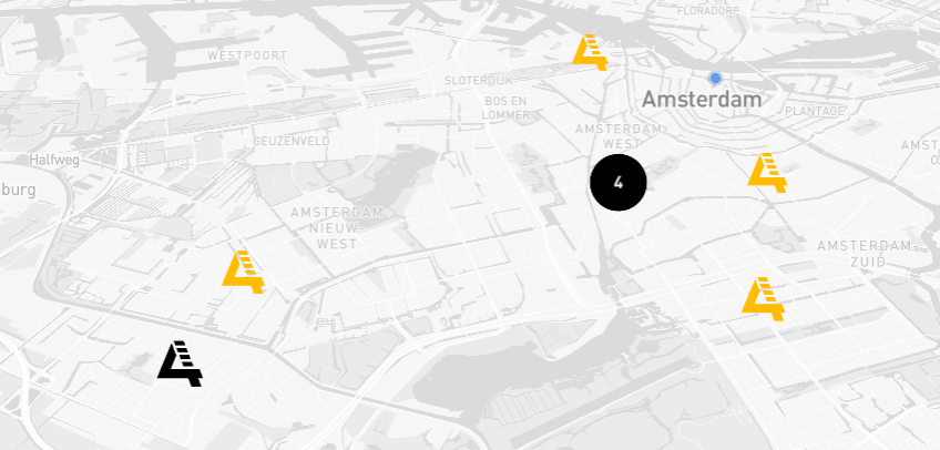 Map showing different colored markers for different location types